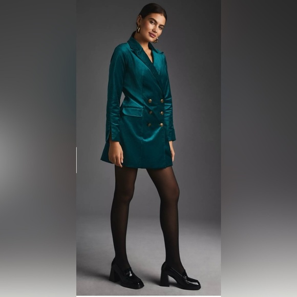 Maeve Anthropologie Teal Velvet Blazer Dress Women’s 6P Jacket Style Chic - Picture 7 of 11